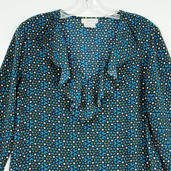 Van Heusen Women’s Top Blouse Size M Ruffle Neck Green 3/4 Sleeves - Picture 16 of 16